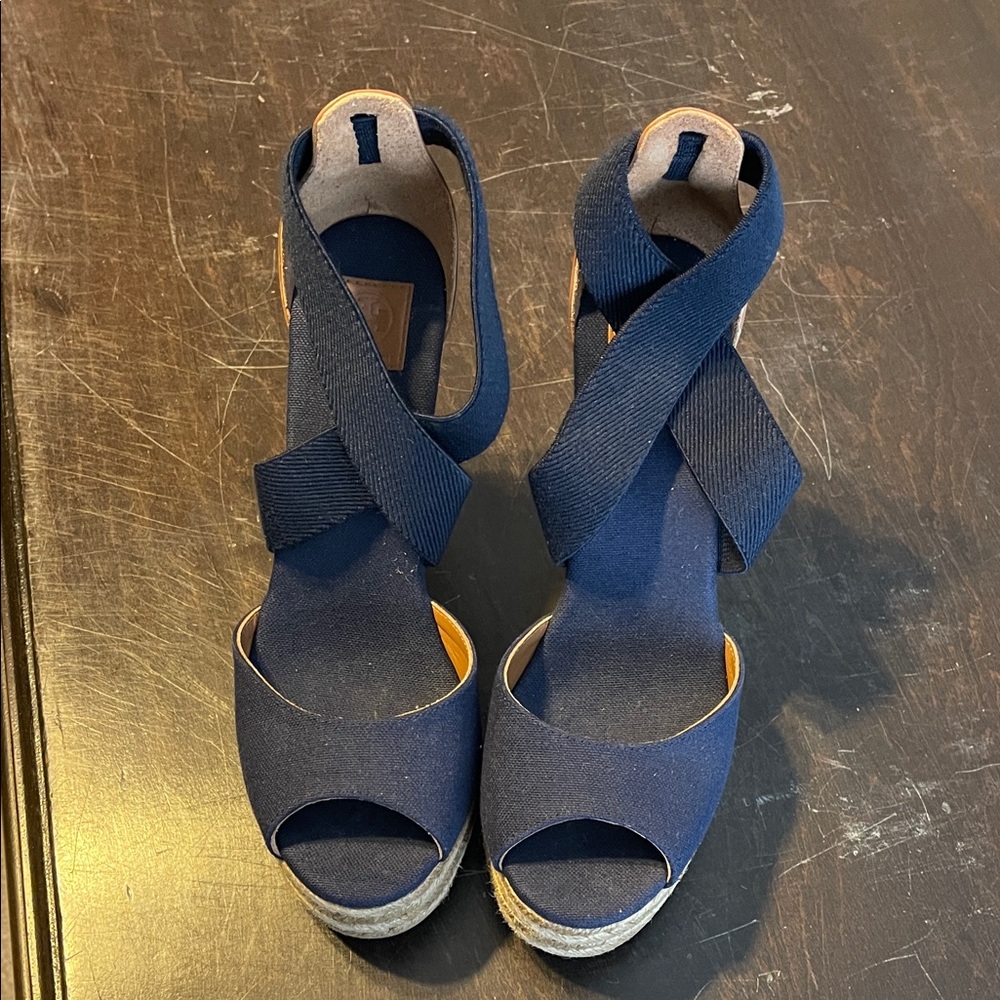Tory Burch Navy Wedge Sandals